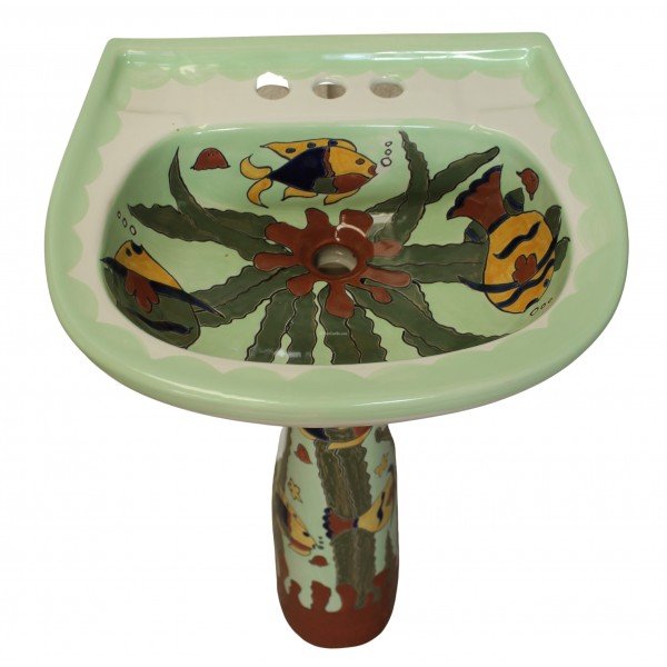 Mexican Talavera Pedestal Sink Oceano Capri